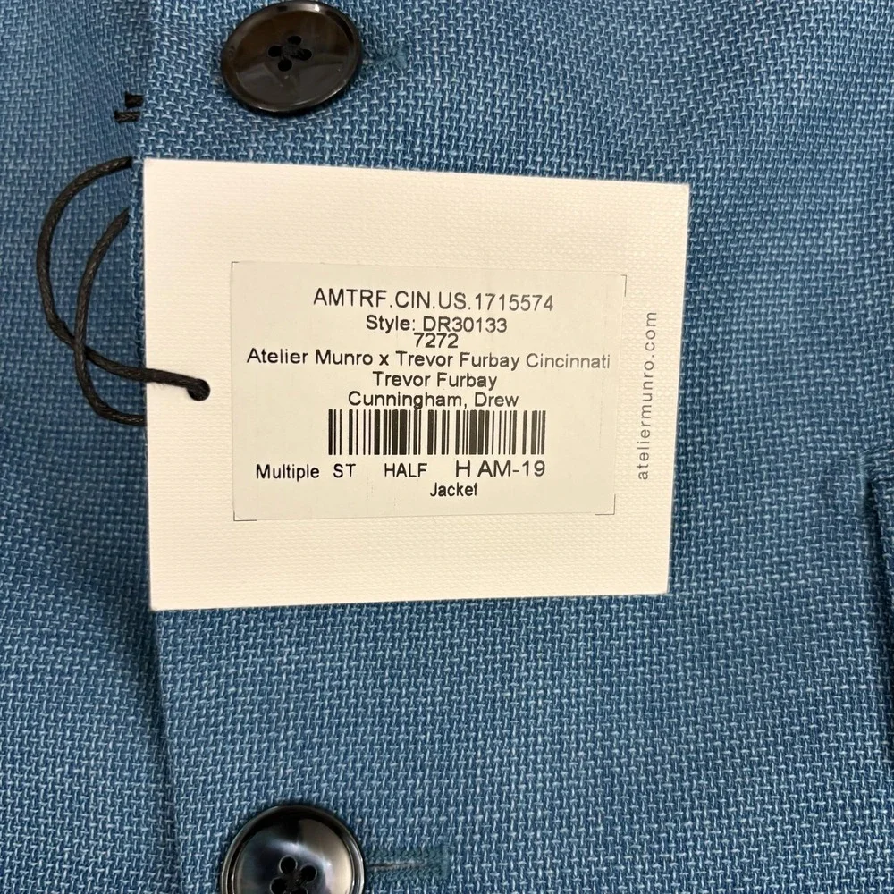 Atelier Munro Blazer Sport Coat Mens L Blue Wool Drapers Fabric Italy Two Button